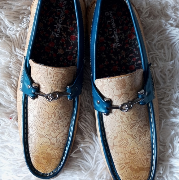 Antonio Cerrelli Mens tan scotch and navy loafers - Picture 4 of 11